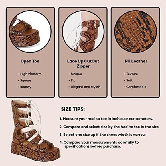 Women Summer Platform Sandals Open Toe Lace-up Cutout Gladiator Size 8 - Picture 4 of 13